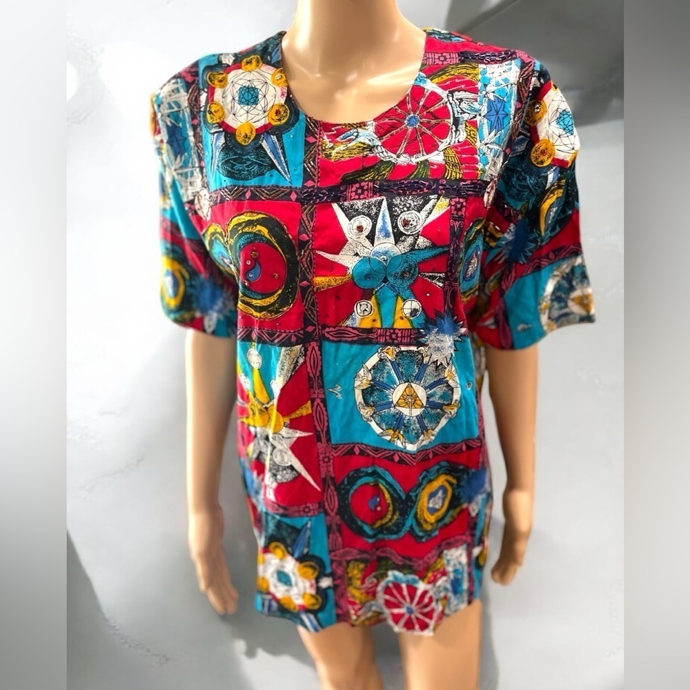 Planetarium novelty colorful beaded NOS vintage shirt-M